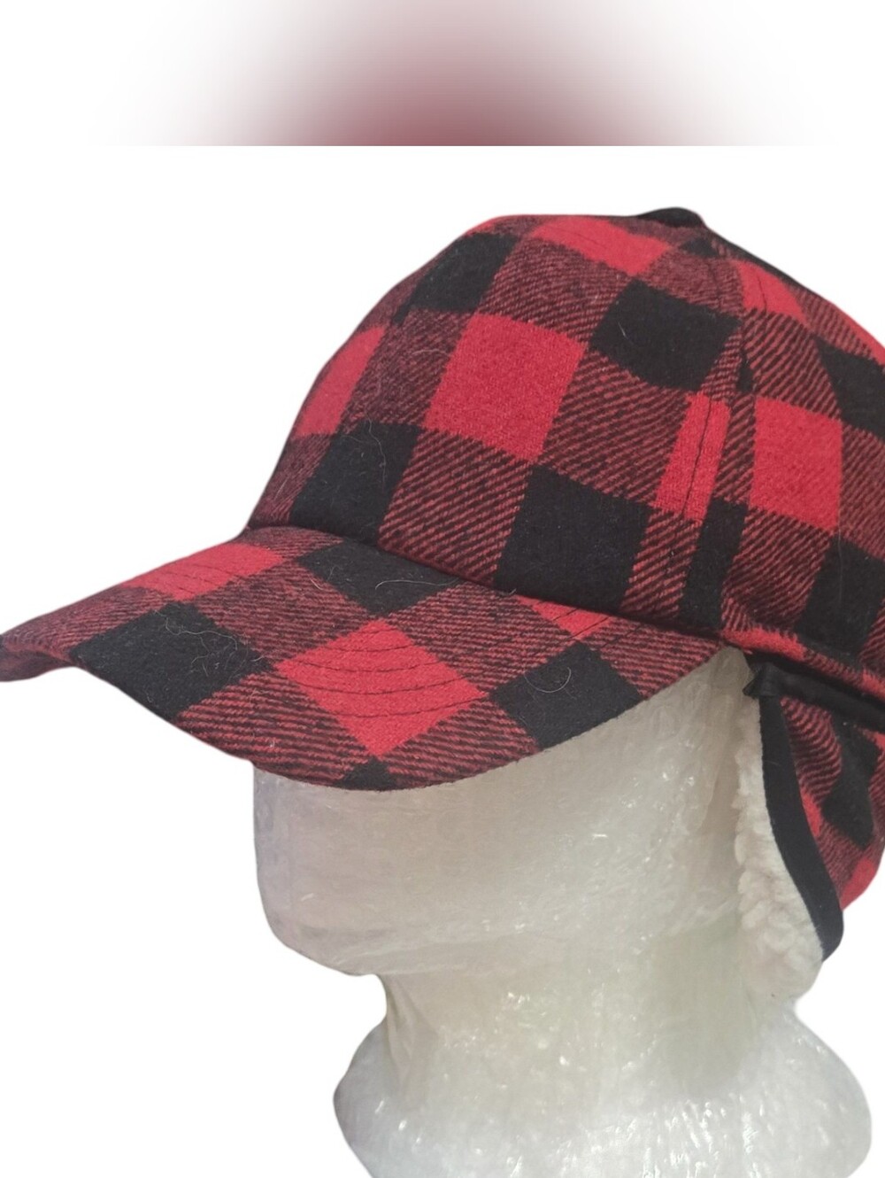 Men's Red and Black Plaid Earflap Cap Buffalo Plaid Winter Hat Cozy Warm